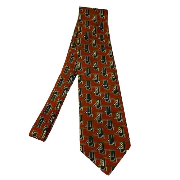 𝅺LOUIS Feraud Red and Black Geometric Print Tie - Picture 1 of 4